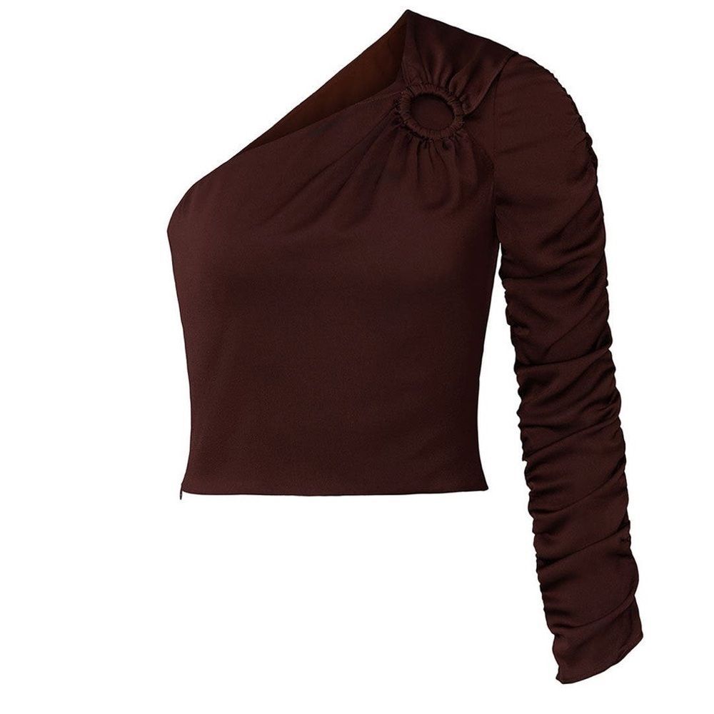 THE EAST ORDER GANNA RUFFLED TOP MAROON/BROWN M